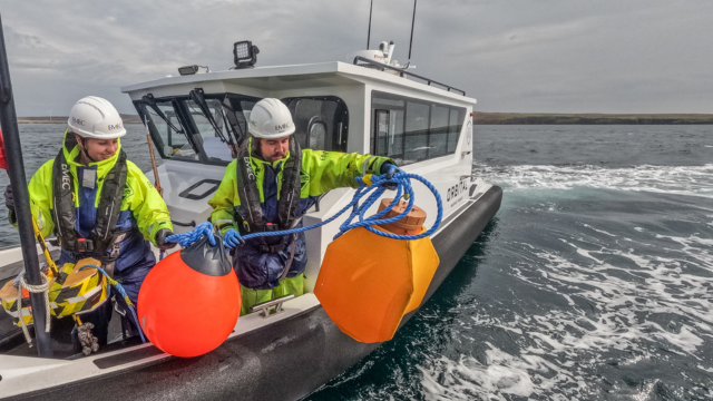 Millie and Baptiste deploying acoustic monitoring kit at EMEC (Credit Colin Keldie - EMEC)